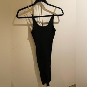 Ribbed black body con with Cuban chain link straps
